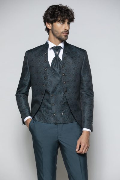 Traje Azul con Brocado - Arax Gazzo