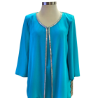 Chaqueta azul turquesa con pedrería para conjunto elegante mujer