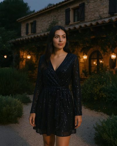 Vestido negro con lentejuelas Albano's para eventos especiales y bodas