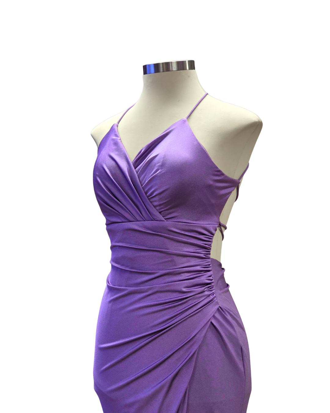 detalle escote cruzado vestido lila