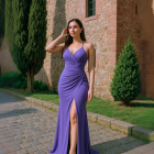 vestido largo lila Pink Boom en exterior