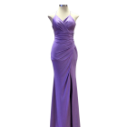 vestido largo lila con abertura frontal